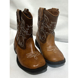 Wonder Nation Boots toddler sz 8 Western Cowboy Brown Faux Leather Pull unisex